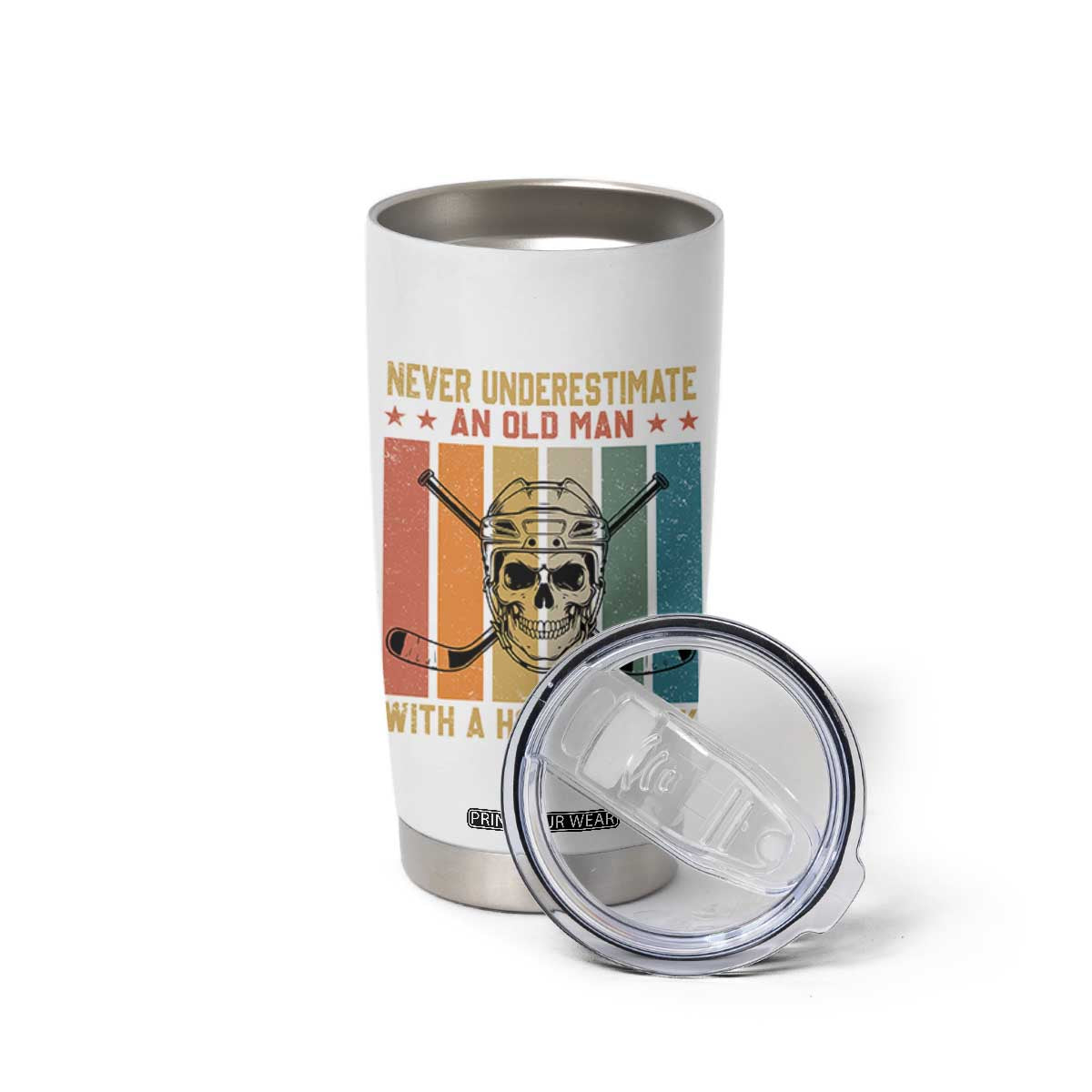 Retro Ice Hockey Player Tumbler Cup Funny Never Underestimate An Old Man TS12 Print Your Wear