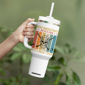 Retro Ice Hockey Player Tumbler With Handle Funny Never Underestimate An Old Man TS12 Print Your Wear