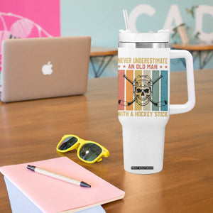 Retro Ice Hockey Player Tumbler With Handle Funny Never Underestimate An Old Man TS12 Print Your Wear