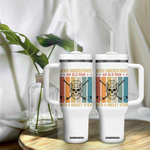 Retro Ice Hockey Player Tumbler With Handle Funny Never Underestimate An Old Man TS12 Print Your Wear