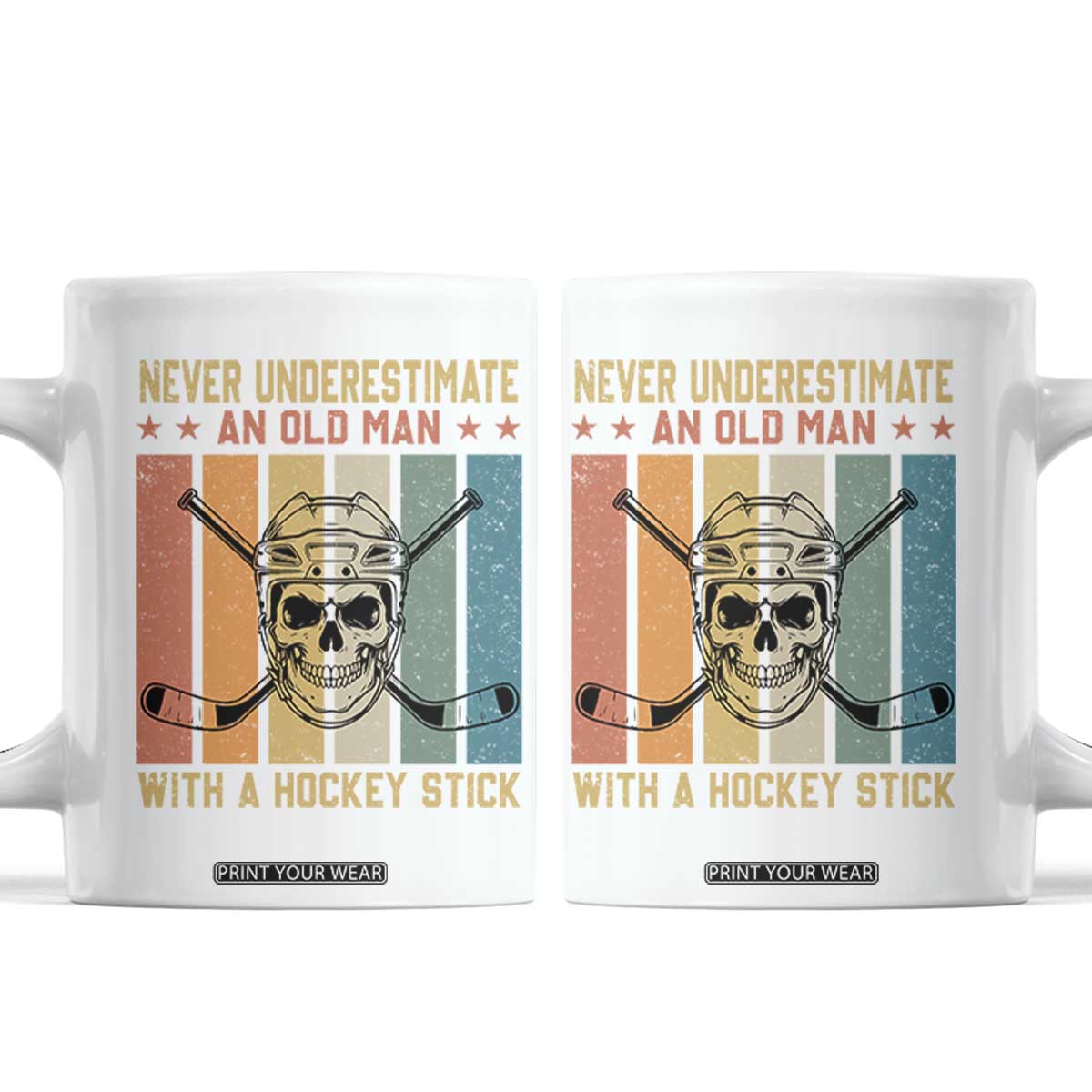 Retro Ice Hockey Player Coffee Mug Funny Never Underestimate An Old Man TS12 White Print Your Wear