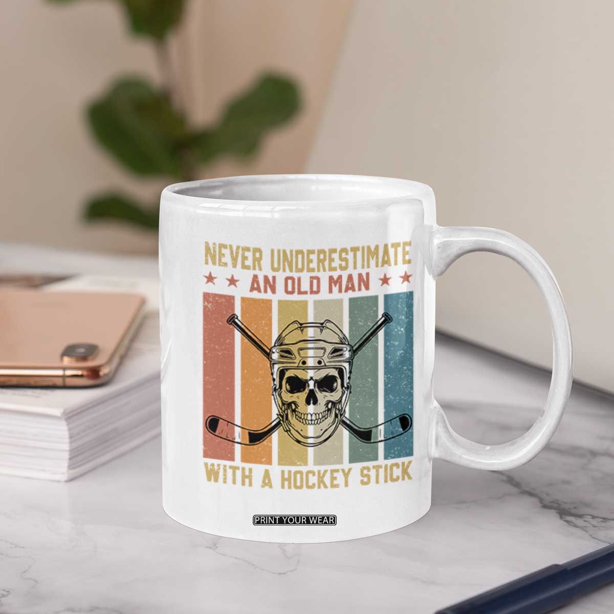 Retro Ice Hockey Player Coffee Mug Funny Never Underestimate An Old Man TS12 Print Your Wear