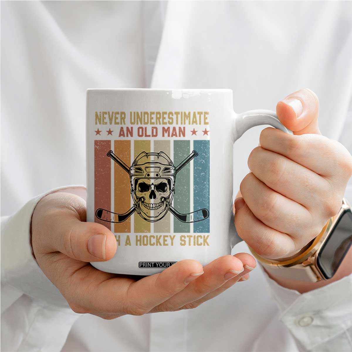 Retro Ice Hockey Player Coffee Mug Funny Never Underestimate An Old Man TS12 Print Your Wear