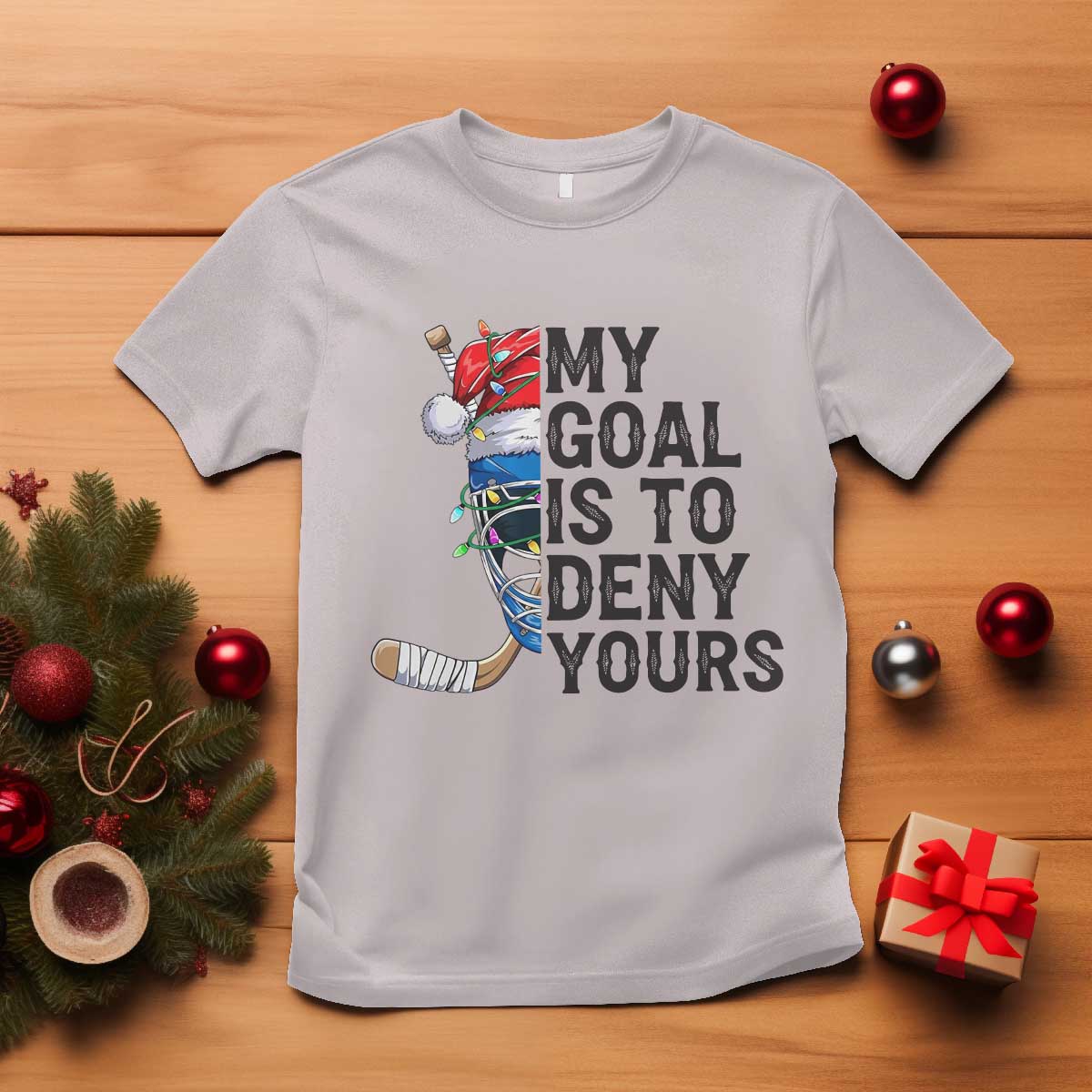 My Goal Is To Deny Yours T Shirt Ice Hockey Helmet Christmas Gift TS12 Ice Gray Print Your Wear