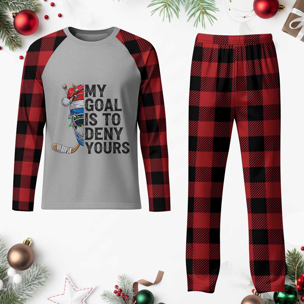 My Goal Is To Deny Yours Plaid Pajama Set Ice Hockey Helmet Christmas Gift TS12 Buffalo Plaid Print Your Wear