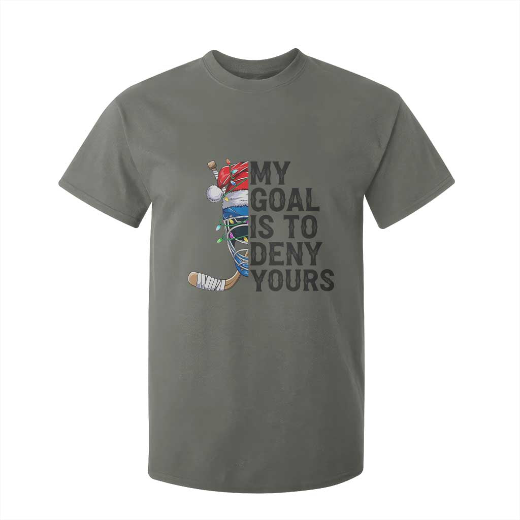My Goal Is To Deny Yours T Shirt For Kid Ice Hockey Helmet Christmas Gift TS12 Military Green Print Your Wear