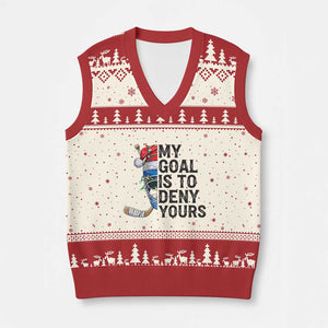 My Goal Is To Deny Yours V-Neck Knit Sweater Vest Ice Hockey Helmet Xmas Gift TS12 Beige Red Print Your Wear