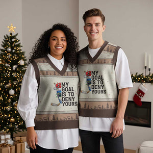 My Goal Is To Deny Yours V-Neck Knit Sweater Vest Ice Hockey Helmet Xmas Gift TS12 Mocha Mousse Print Your Wear