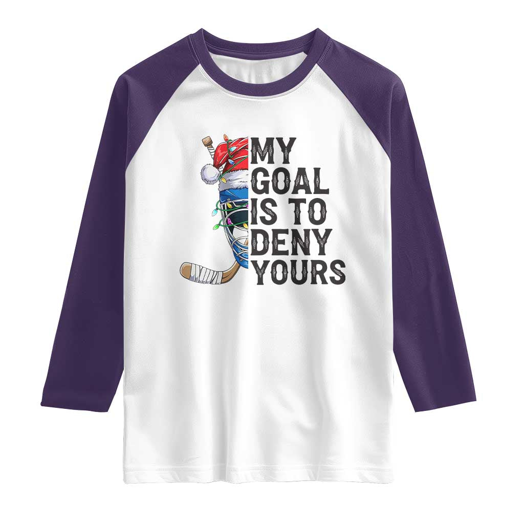 My Goal Is To Deny Yours Raglan Shirt Ice Hockey Helmet Christmas Gift TS12 White Purple Print Your Wear