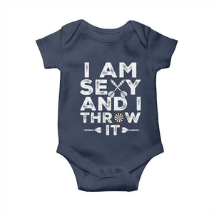 Funny Sexy Dart Player Joke Baby Onesie I Am Sexy And I Throw It TS12 Navy Print Your Wear