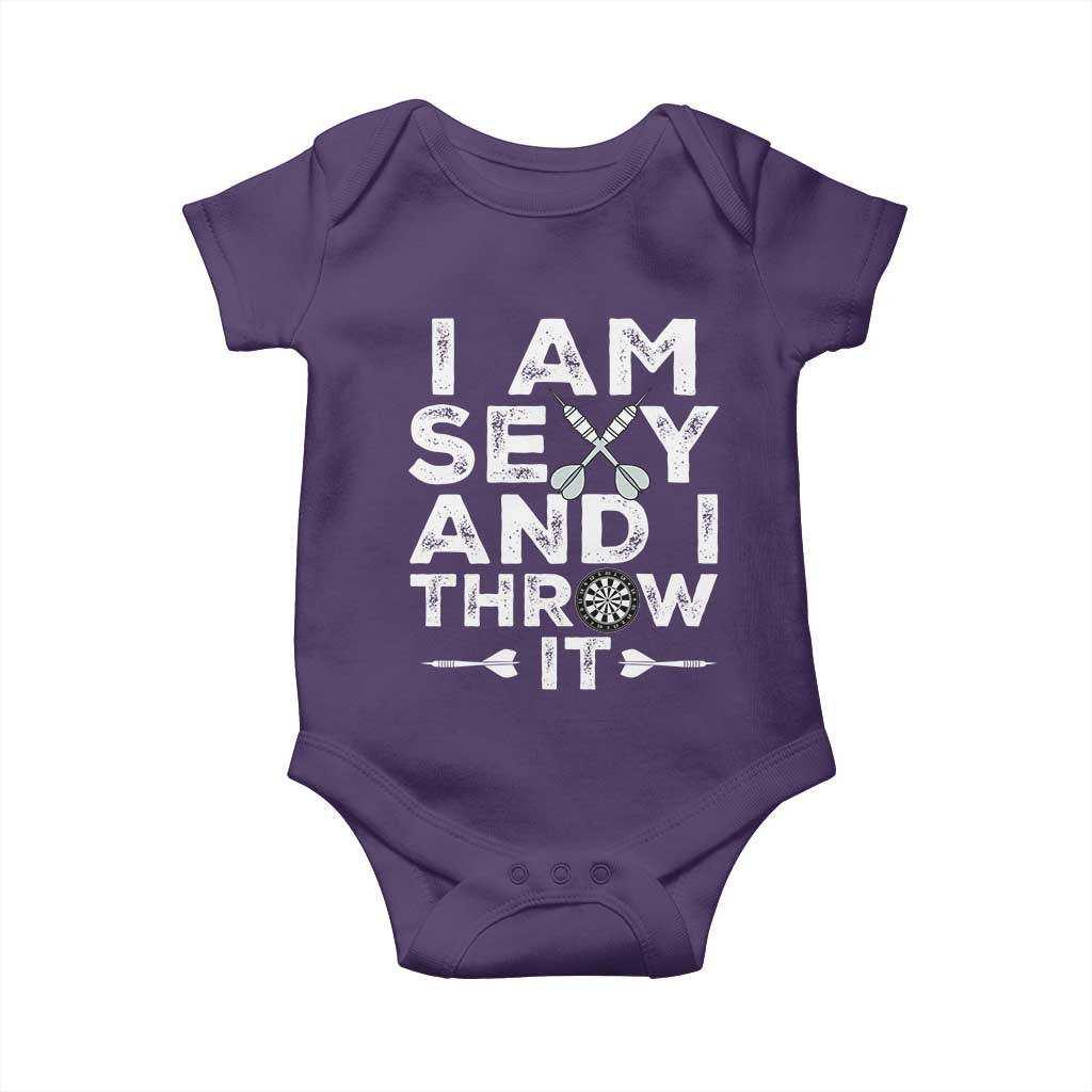 Funny Sexy Dart Player Joke Baby Onesie I Am Sexy And I Throw It TS12 Purple Print Your Wear