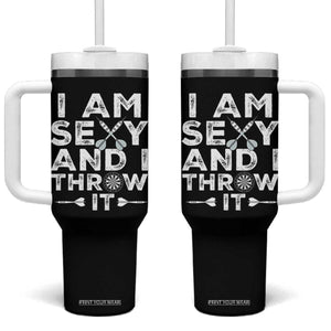 Funny Sexy Dart Player Joke Tumbler With Handle I Am Sexy And I Throw It TS12 One Size: 40 oz Black Print Your Wear