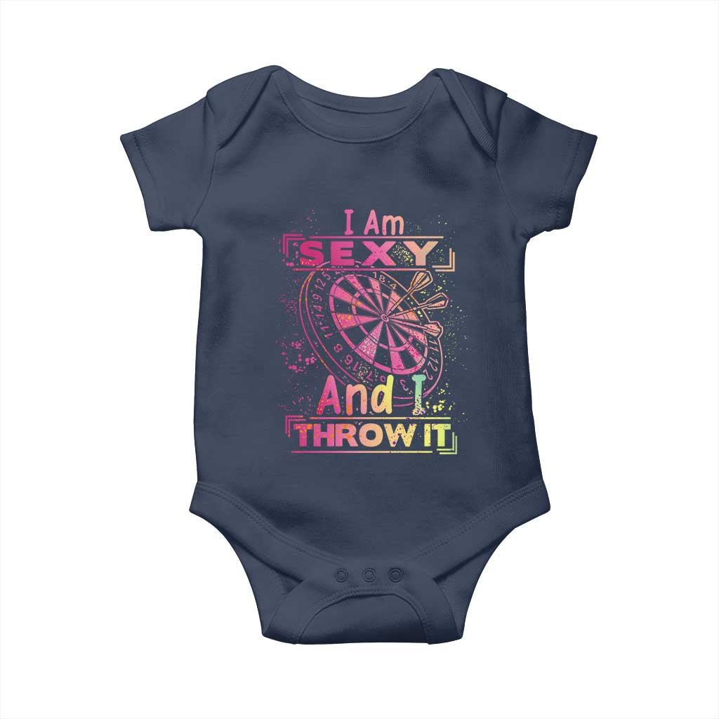 I Am Sexy And I Throw It Baby Onesie Sexy Dart Player Gift TS12 Navy Print Your Wear