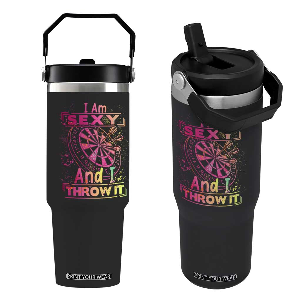 I Am Sexy And I Throw It Flip Straw Tumbler Sexy Dart Player Gift TS12 One Size: 30 oz Black Print Your Wear