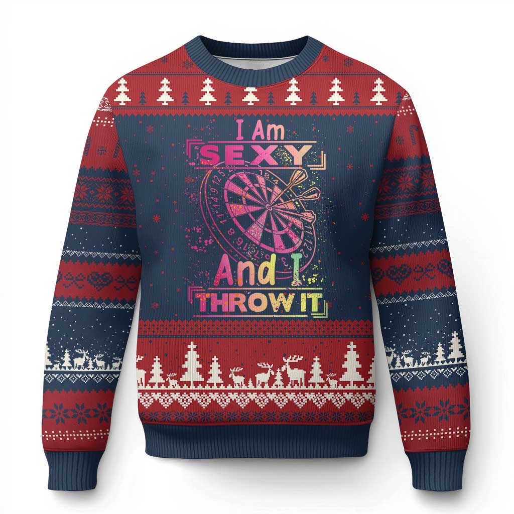 I Am Sexy And I Throw It Ugly Christmas Sweater Sexy Dart Player Gift TS12 Navy Red Print Your Wear