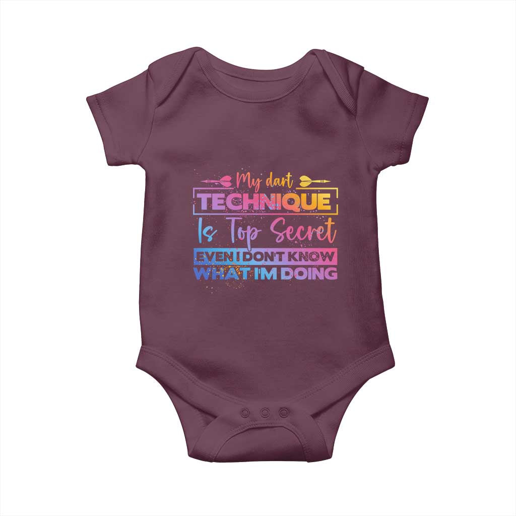 My Dart Technique Is Top Secret Baby Onesie Funny Dartist Gift TS12 Maroon Print Your Wear
