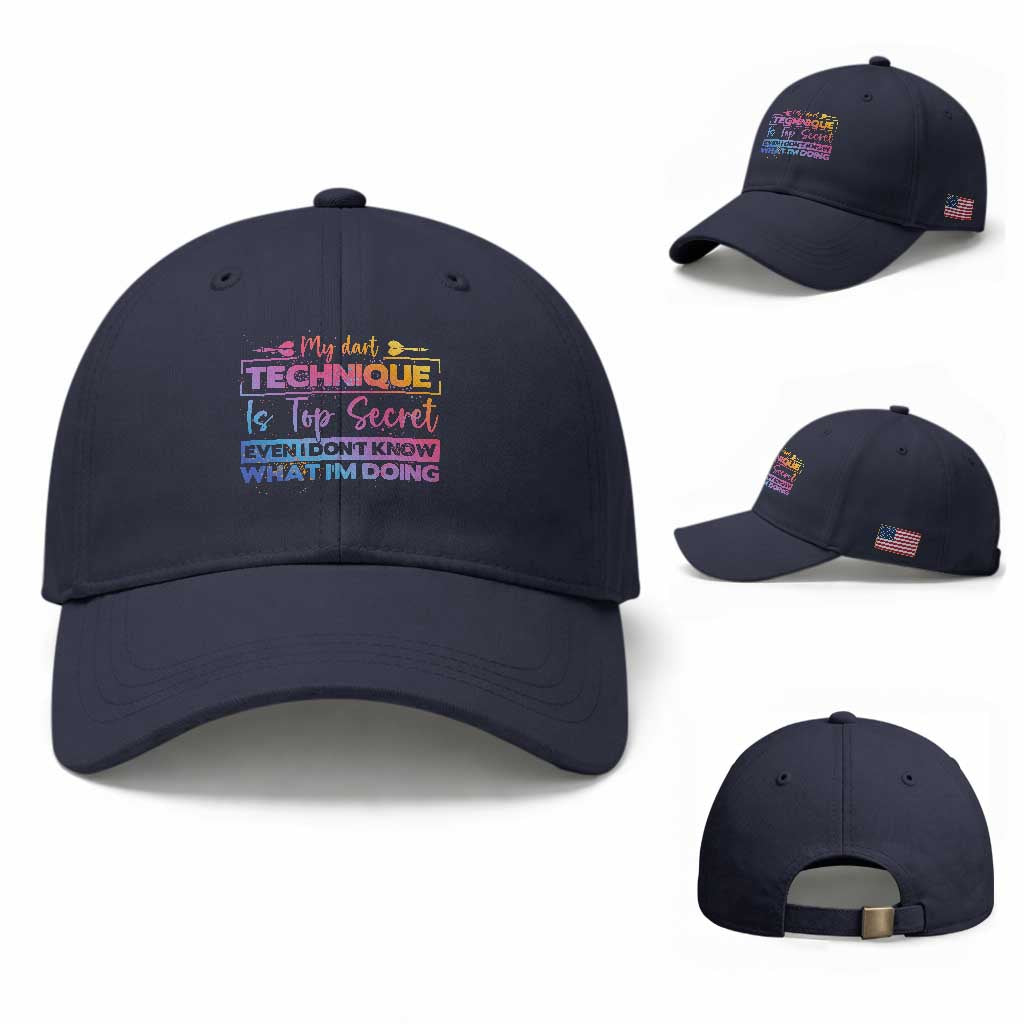 My Dart Technique Is Top Secret Baseball Cap Funny Dartist Gift TS12 Baseball Cap Universal Fit Navy Print Your Wear
