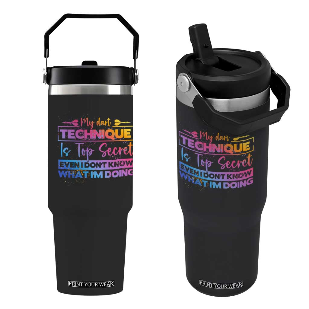 My Dart Technique Is Top Secret Flip Straw Tumbler Funny Dartist Gift TS12 One Size: 30 oz Black Print Your Wear