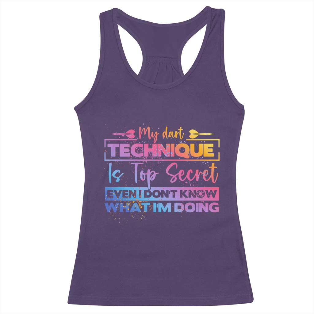 My Dart Technique Is Top Secret Racerback Tank Top Funny Dartist Gift TS12 Purple Print Your Wear