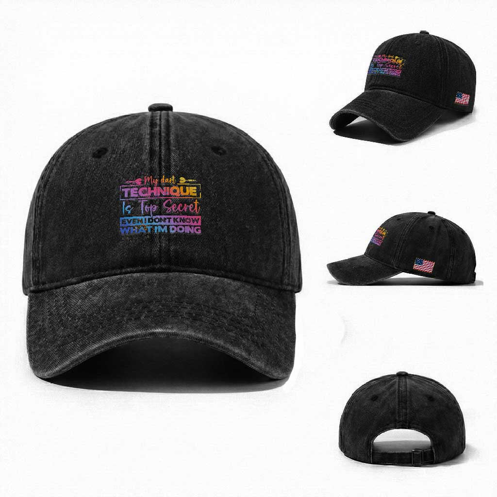 My Dart Technique Is Top Secret Washed Cotton Baseball Cap Funny Dartist Gift TS12 Washed Cap Universal Fit Black Print Your Wear