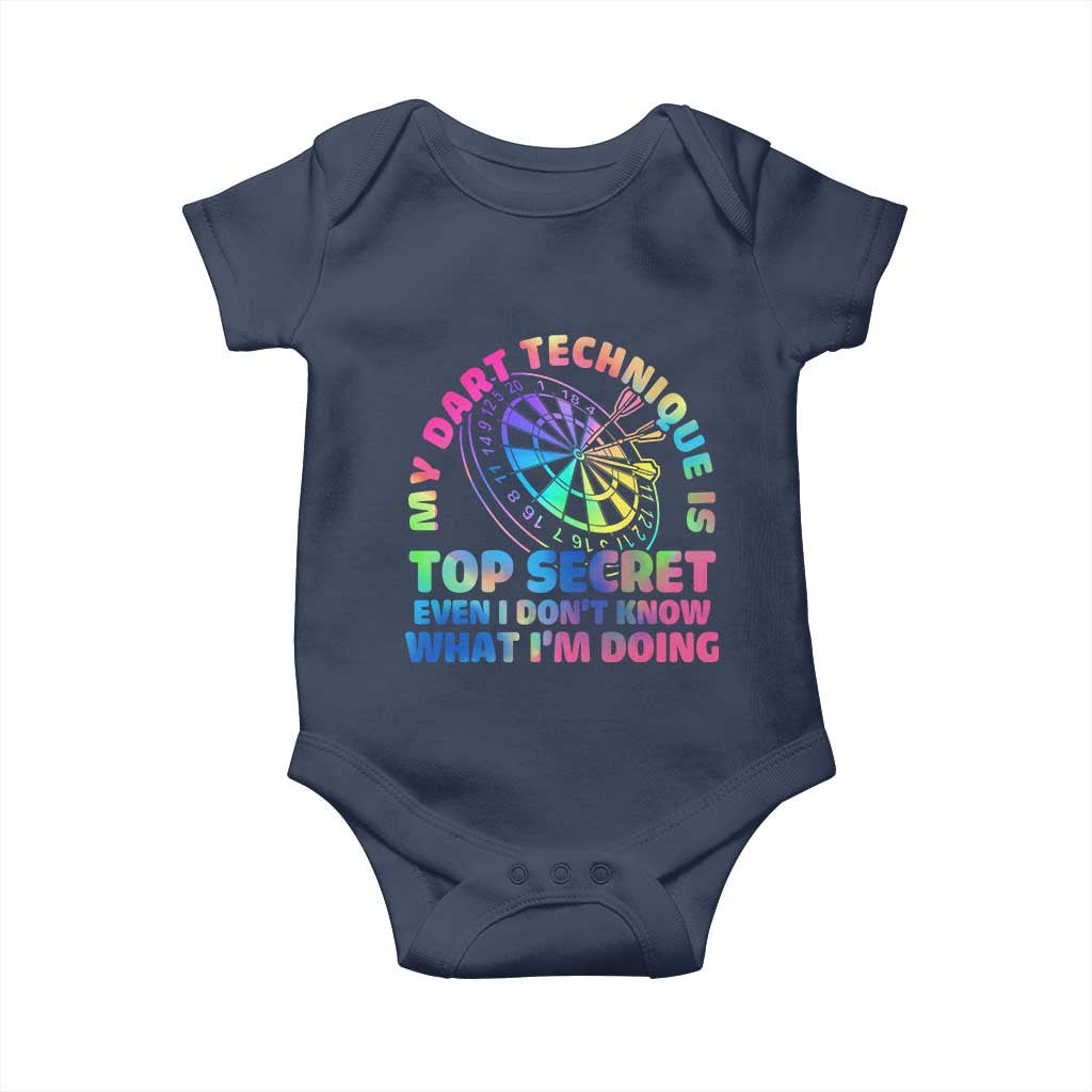 My Dart Technique Is Top Secret Baby Onesie Vintage Tie Dye Dart Lover TS12 Navy Print Your Wear