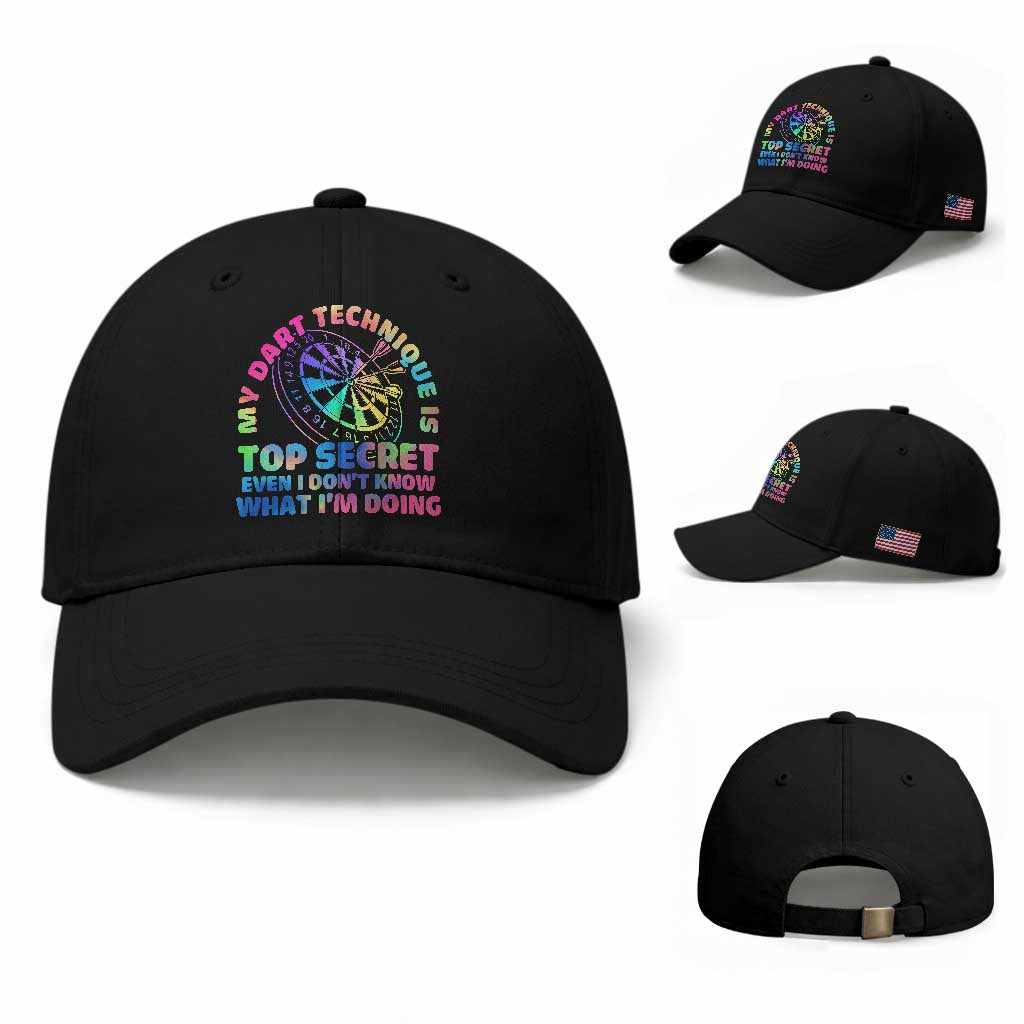 My Dart Technique Is Top Secret Baseball Cap Vintage Tie Dye Dart Lover TS12 Baseball Cap Universal Fit Black Print Your Wear