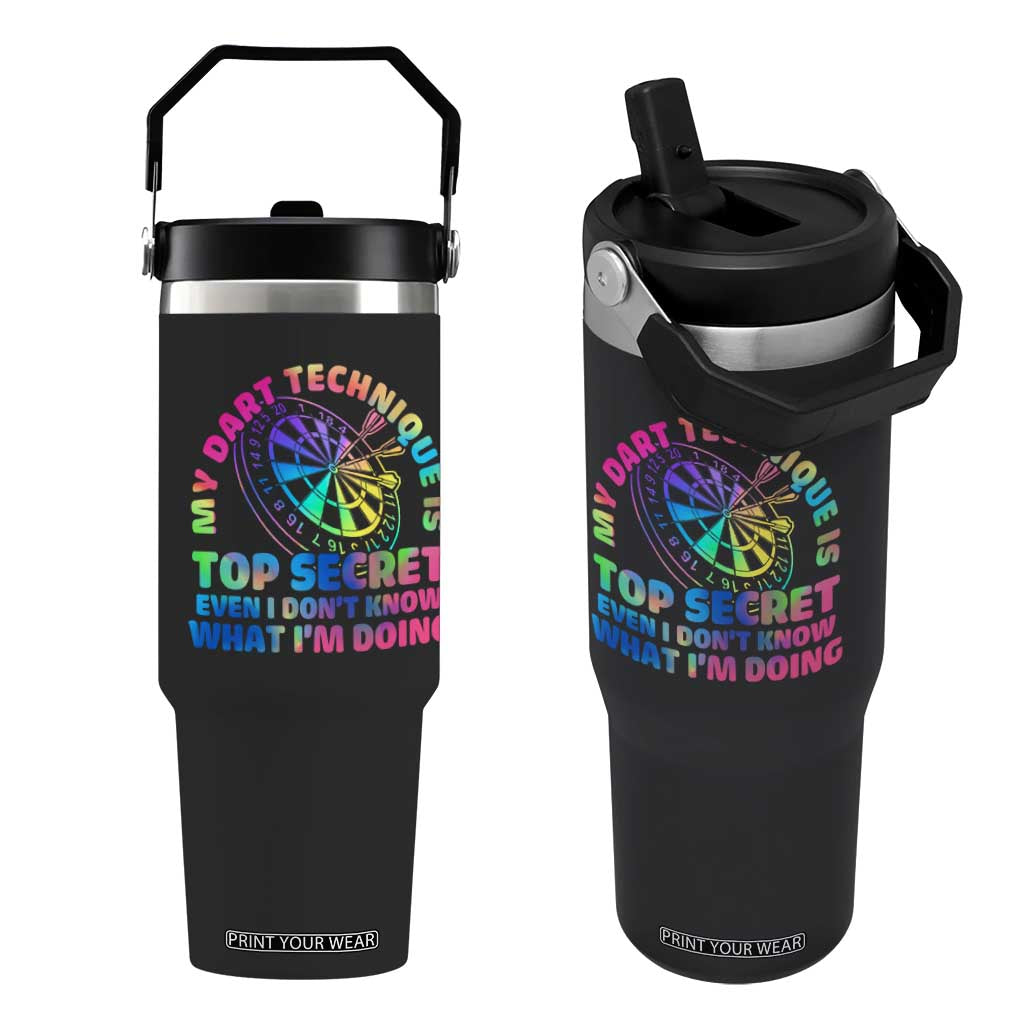 My Dart Technique Is Top Secret Flip Straw Tumbler Vintage Tie Dye Dart Lover TS12 One Size: 30 oz Black Print Your Wear