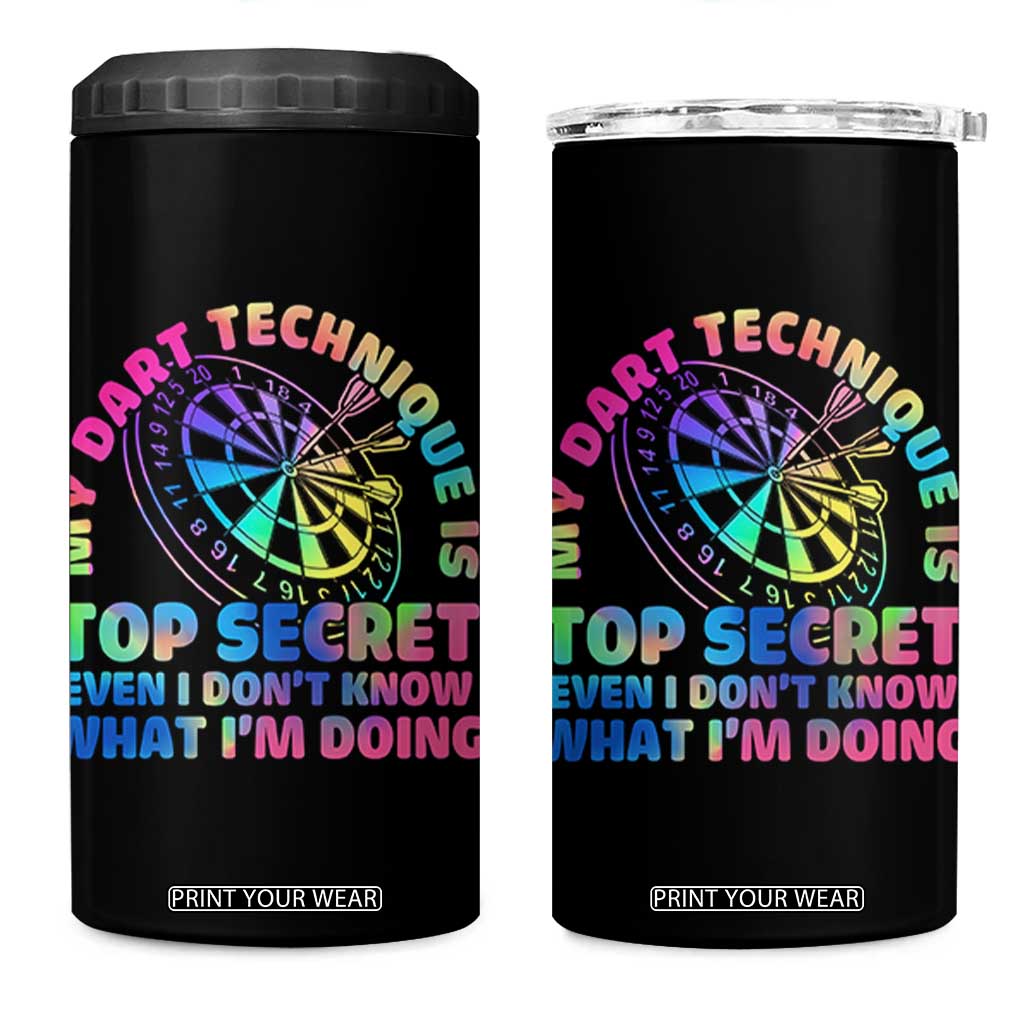 My Dart Technique Is Top Secret 4 in 1 Can Cooler Tumbler Vintage Tie Dye Dart Lover TS12 One Size: 16 oz Black Print Your Wear
