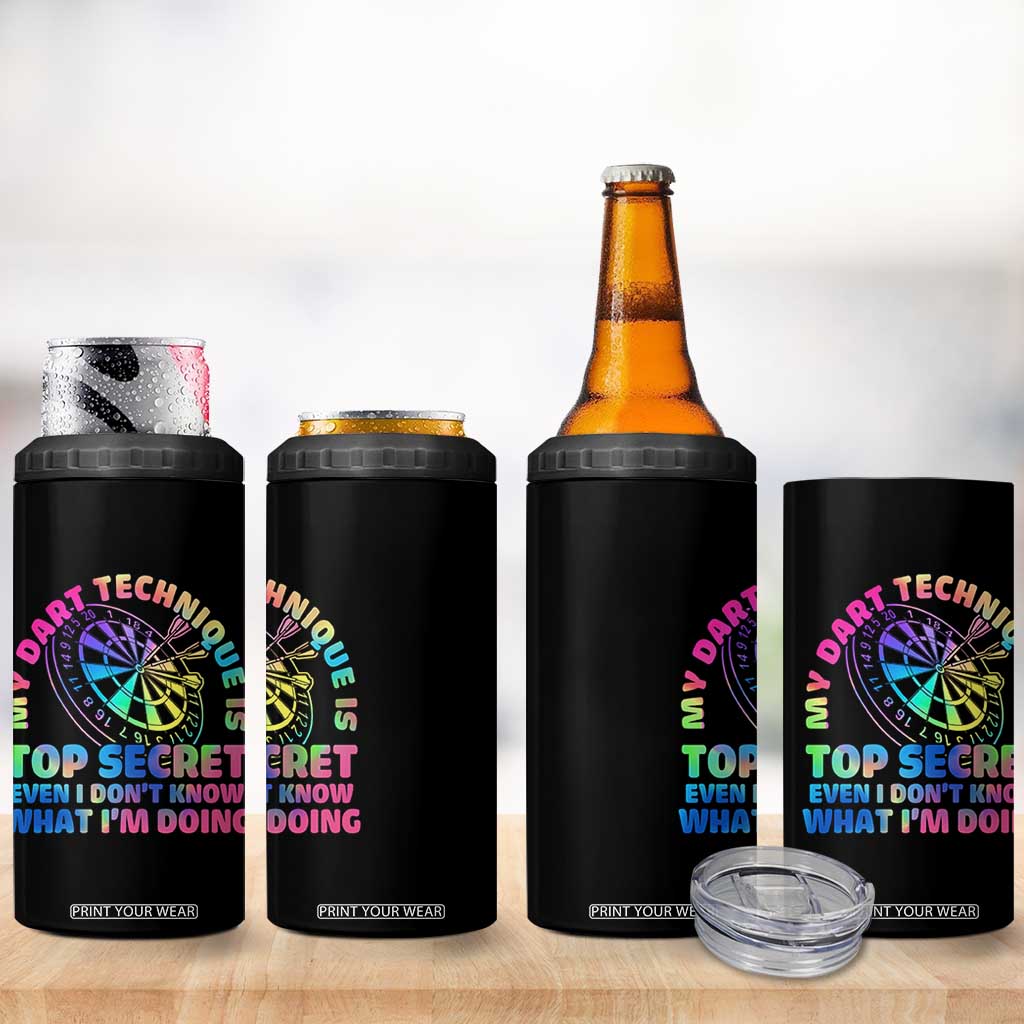 My Dart Technique Is Top Secret 4 in 1 Can Cooler Tumbler Vintage Tie Dye Dart Lover TS12 Print Your Wear