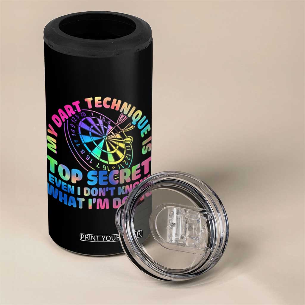 My Dart Technique Is Top Secret 4 in 1 Can Cooler Tumbler Vintage Tie Dye Dart Lover TS12 Print Your Wear