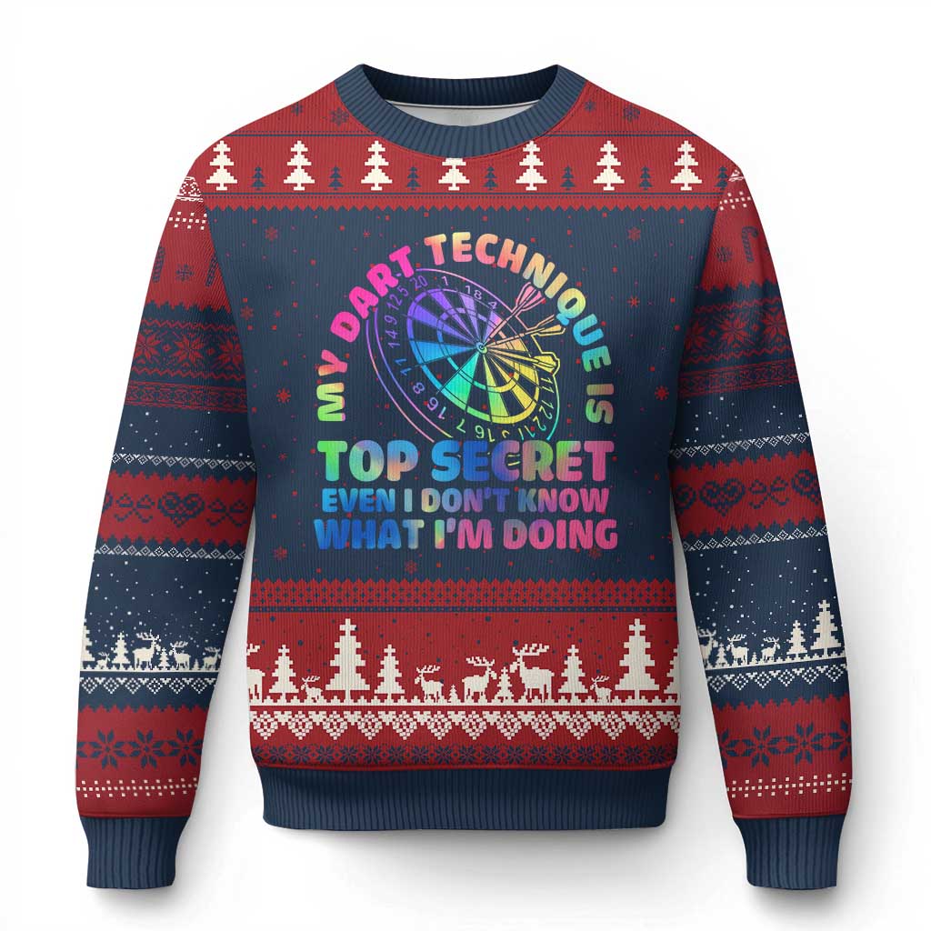 My Dart Technique Is Top Secret Ugly Christmas Sweater Vintage Tie Dye Dart Lover TS12 Navy Red Print Your Wear