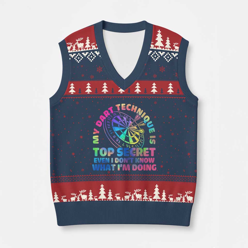 My Dart Technique Is Top Secret V-Neck Knit Sweater Vest Vintage Tie Dye Dart Lover TS12 Navy Red Print Your Wear