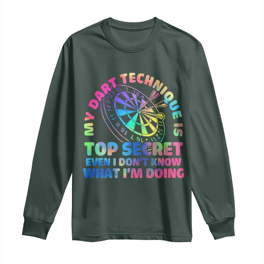 My Dart Technique Is Top Secret Long Sleeve Shirt Vintage Tie Dye Dart Lover TS12 Dark Forest Green Print Your Wear