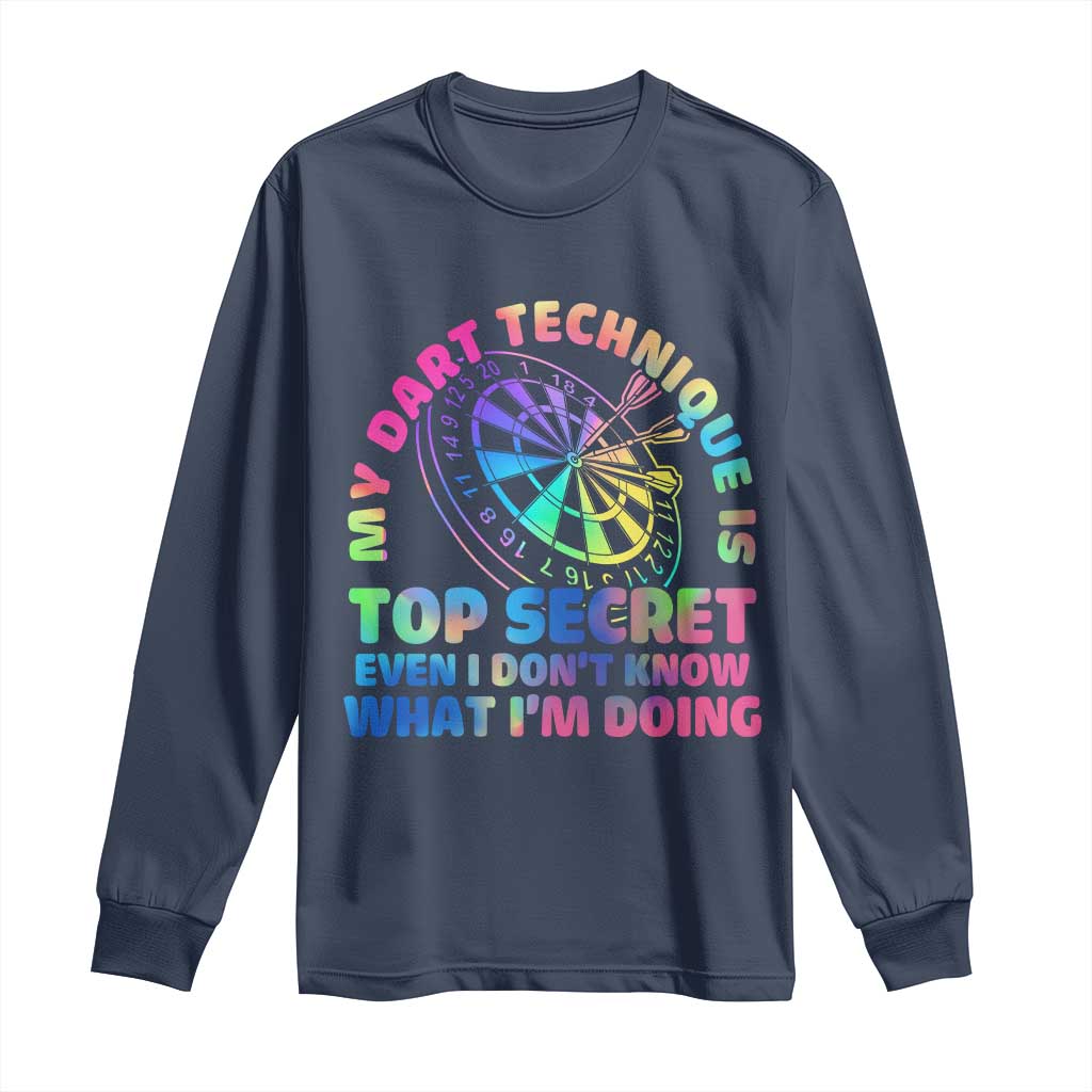 My Dart Technique Is Top Secret Long Sleeve Shirt Vintage Tie Dye Dart Lover TS12 Navy Print Your Wear
