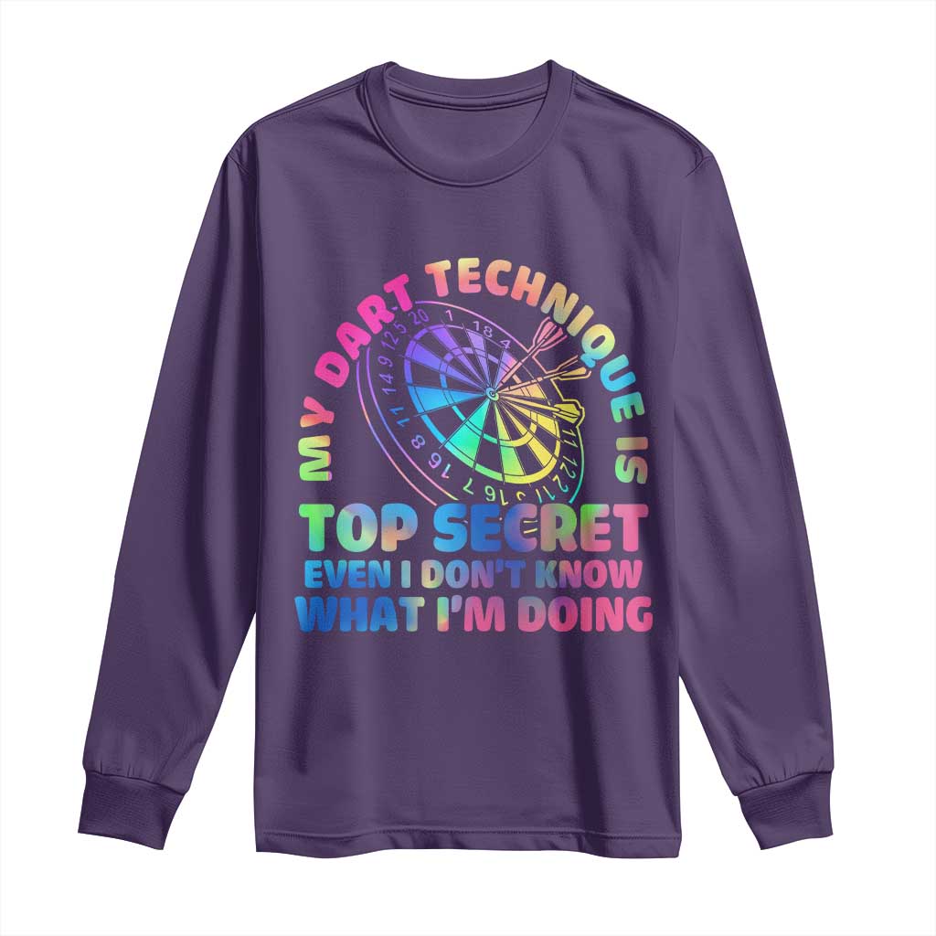 My Dart Technique Is Top Secret Long Sleeve Shirt Vintage Tie Dye Dart Lover TS12 Purple Print Your Wear