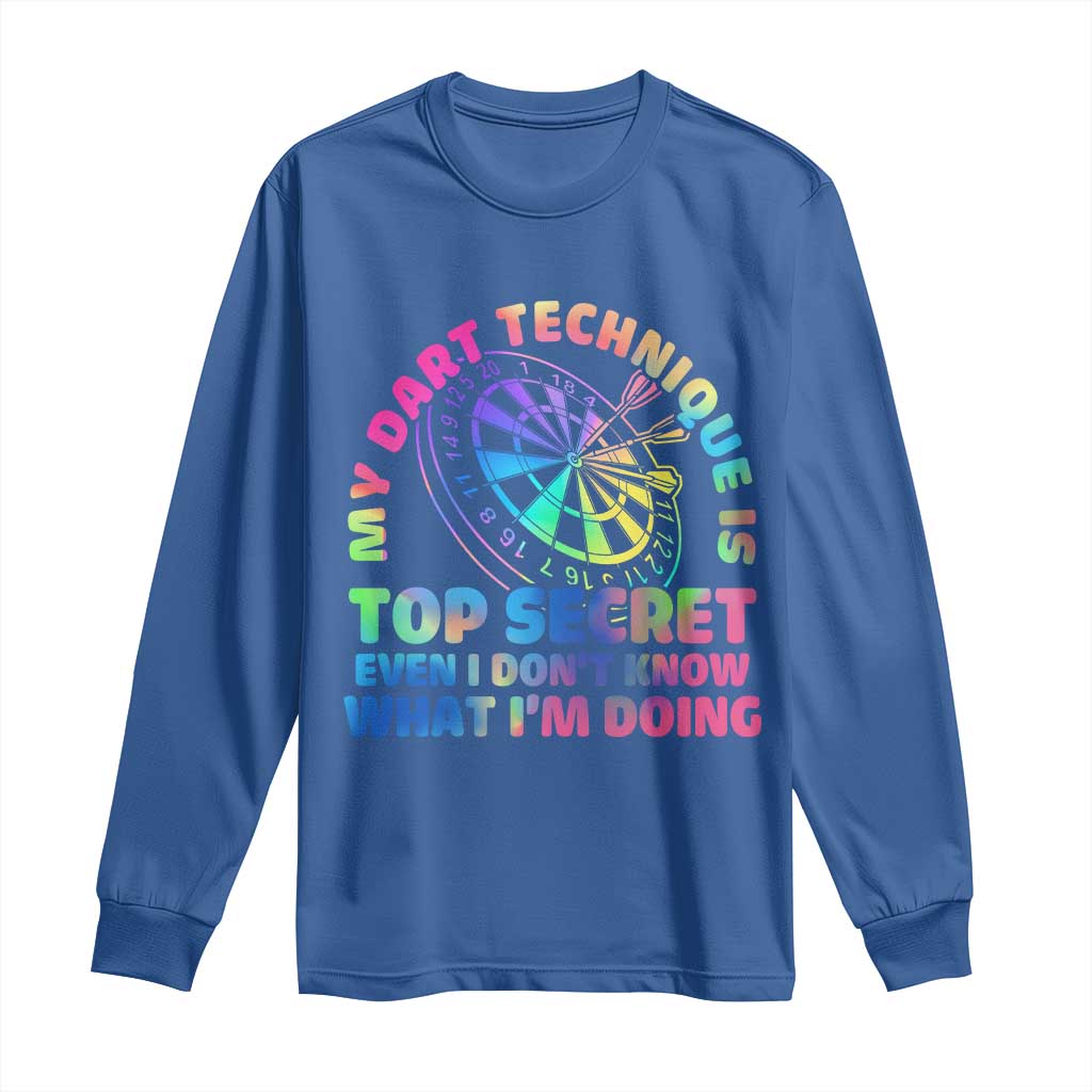 My Dart Technique Is Top Secret Long Sleeve Shirt Vintage Tie Dye Dart Lover TS12 Royal Blue Print Your Wear