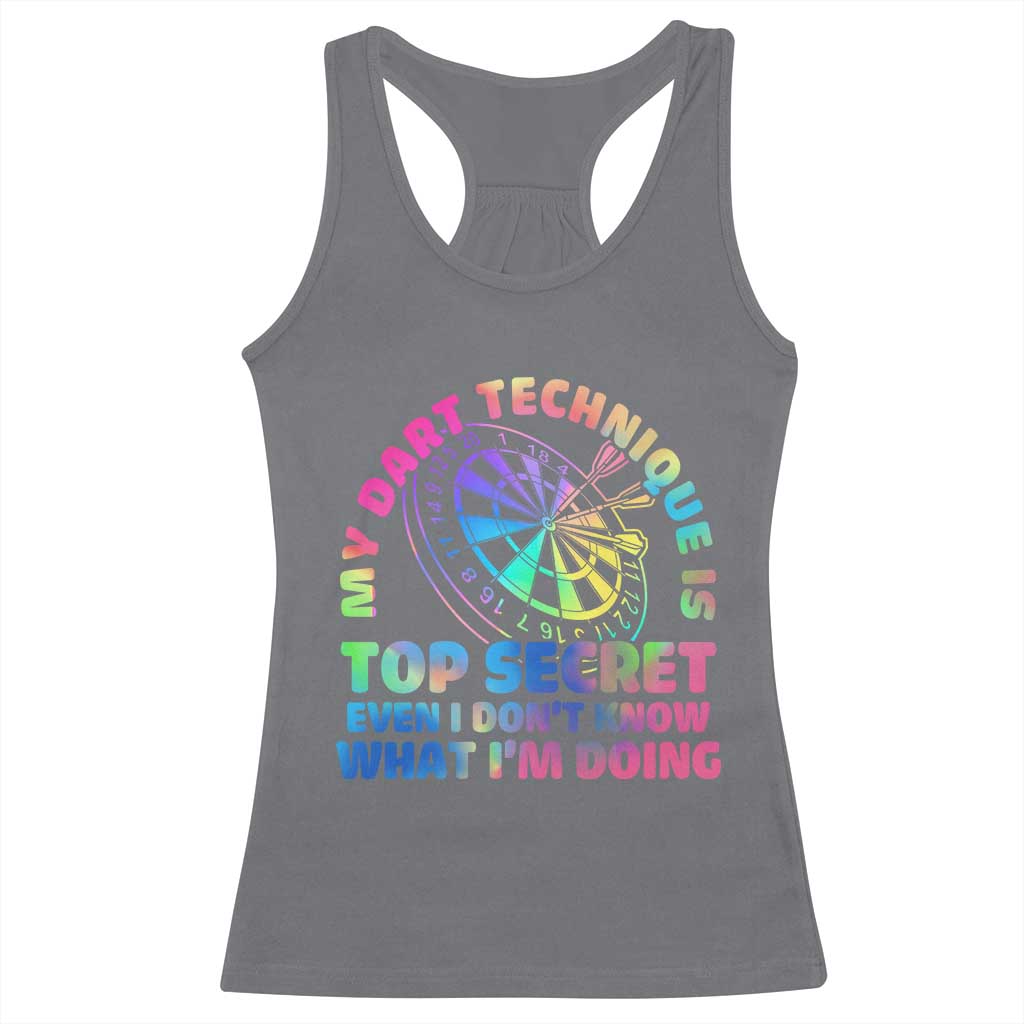 My Dart Technique Is Top Secret Racerback Tank Top Vintage Tie Dye Dart Lover TS12 Charcoal Print Your Wear