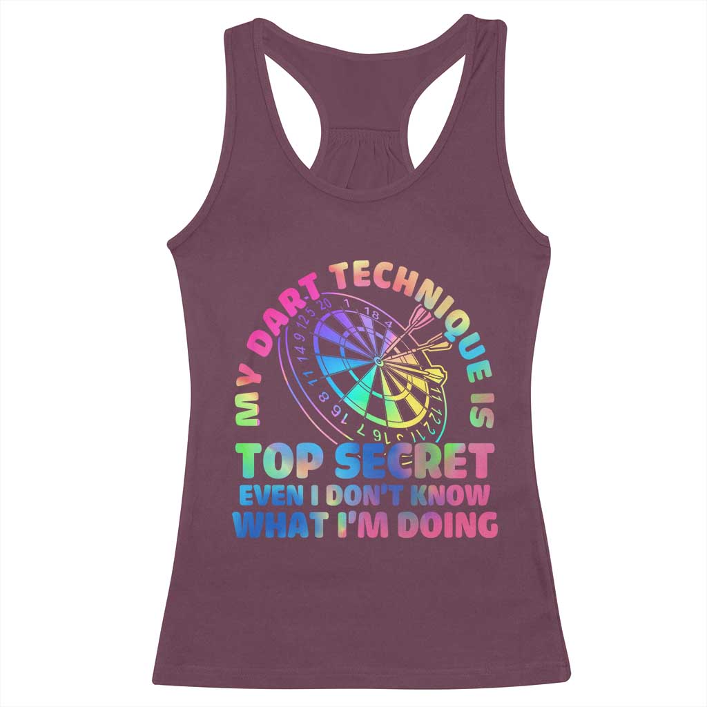 My Dart Technique Is Top Secret Racerback Tank Top Vintage Tie Dye Dart Lover TS12 Maroon Print Your Wear