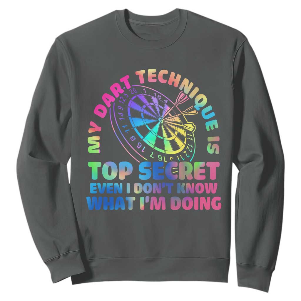 My Dart Technique Is Top Secret Sweatshirt Vintage Tie Dye Dart Lover TS12 Dark Heather Print Your Wear