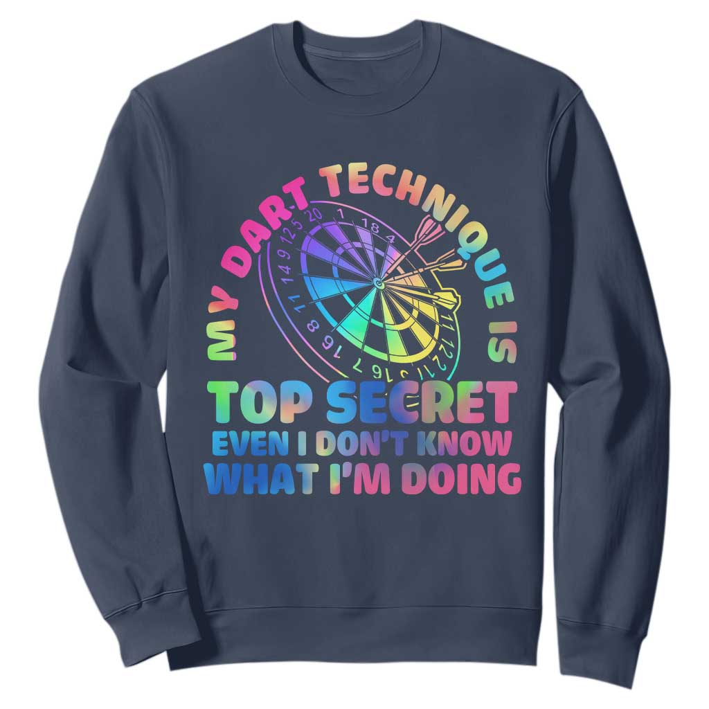 My Dart Technique Is Top Secret Sweatshirt Vintage Tie Dye Dart Lover TS12 Navy Print Your Wear