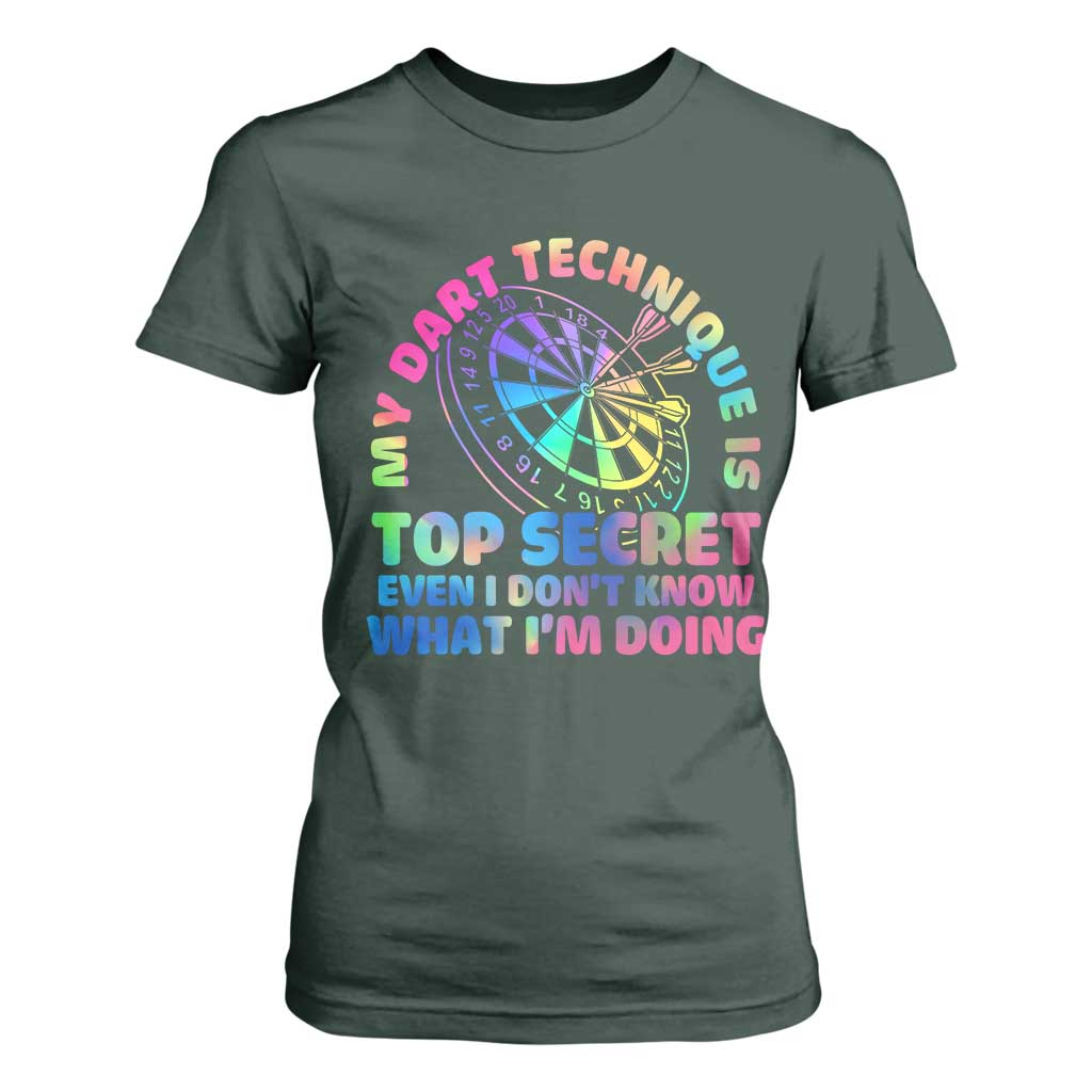 My Dart Technique Is Top Secret T Shirt For Women Vintage Tie Dye Dart Lover TS12 Dark Forest Green Print Your Wear