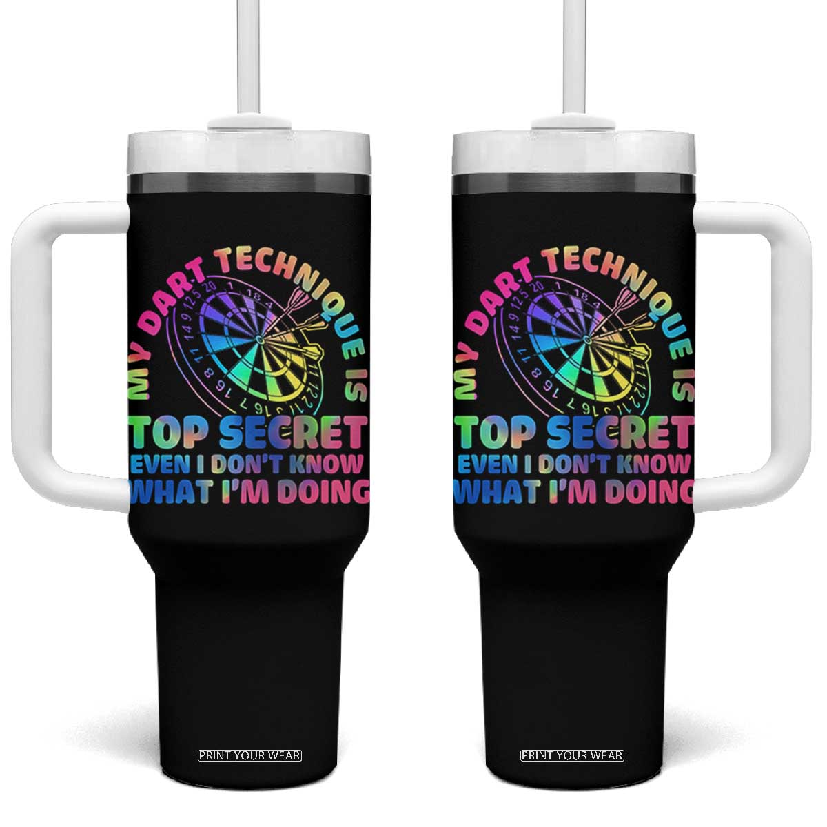 My Dart Technique Is Top Secret Tumbler With Handle Vintage Tie Dye Dart Lover TS12 One Size: 40 oz Black Print Your Wear