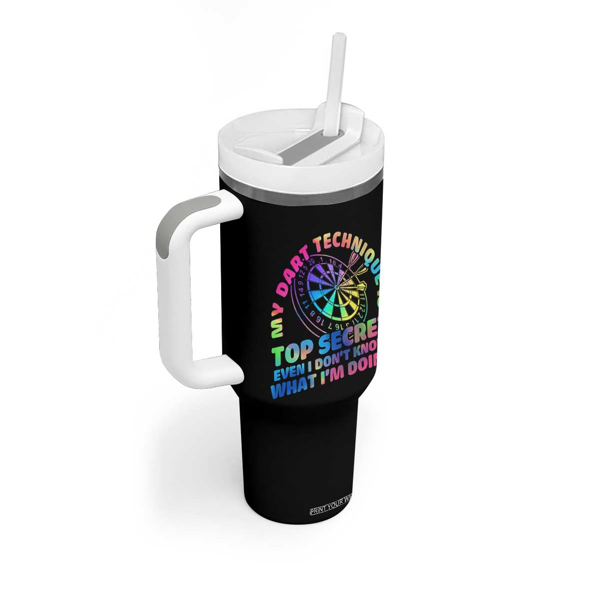 My Dart Technique Is Top Secret Tumbler With Handle Vintage Tie Dye Dart Lover TS12 Print Your Wear