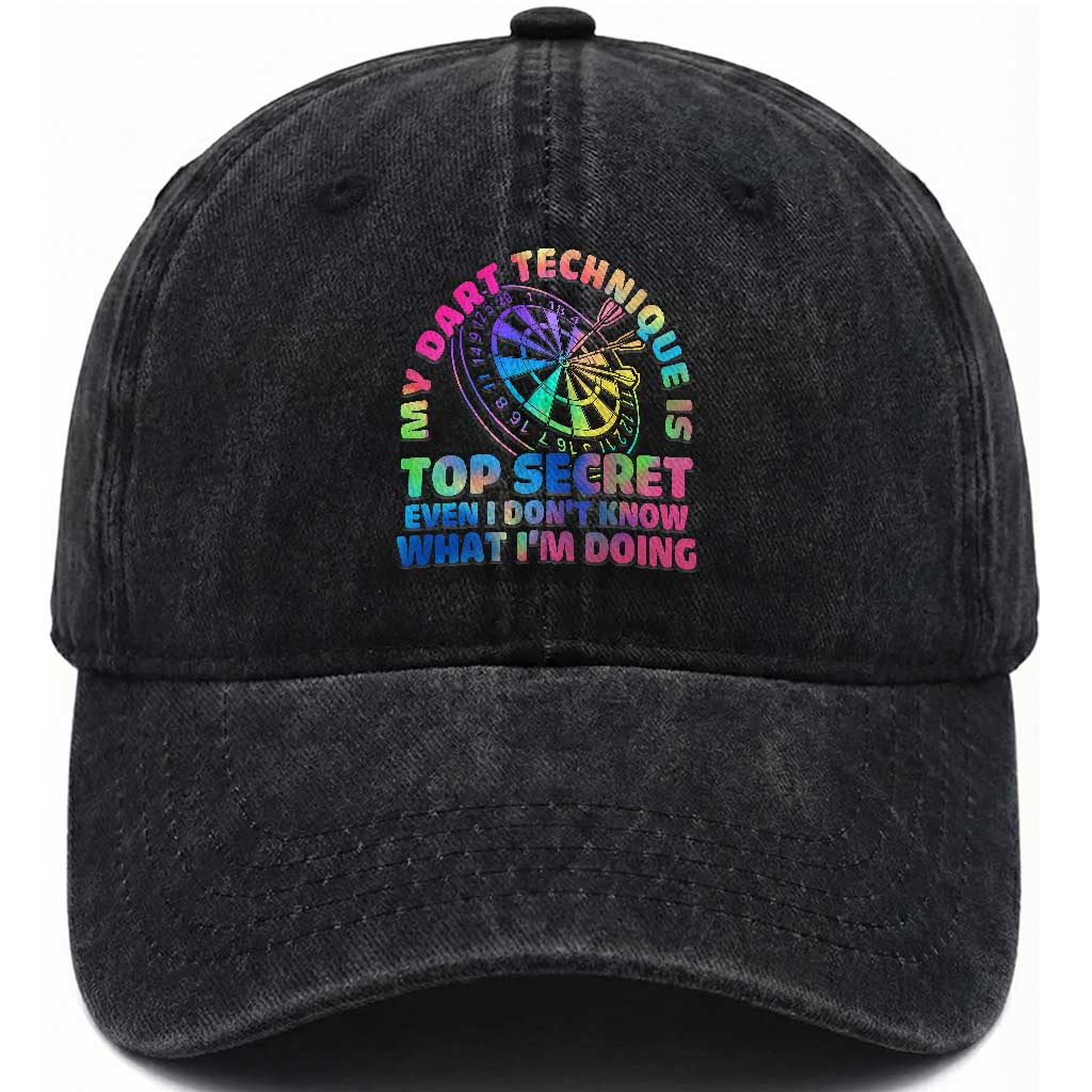 My Dart Technique Is Top Secret Washed Cotton Baseball Cap Vintage Tie Dye Dart Lover TS12 Print Your Wear