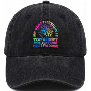 My Dart Technique Is Top Secret Washed Cotton Baseball Cap Vintage Tie Dye Dart Lover TS12 Print Your Wear