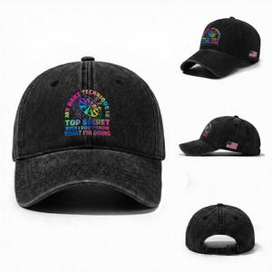 My Dart Technique Is Top Secret Washed Cotton Baseball Cap Vintage Tie Dye Dart Lover TS12 Washed Cap Universal Fit Black Print Your Wear