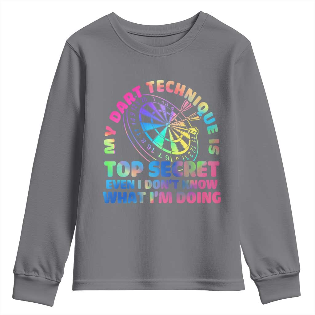 My Dart Technique Is Top Secret Youth Sweatshirt Vintage Tie Dye Dart Lover TS12 Charcoal Print Your Wear
