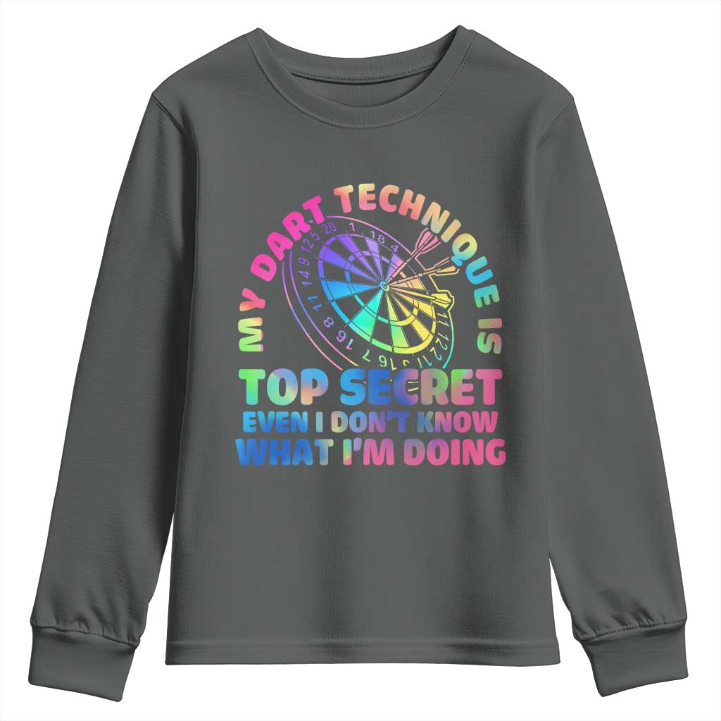 My Dart Technique Is Top Secret Youth Sweatshirt Vintage Tie Dye Dart Lover TS12 Dark Heather Print Your Wear
