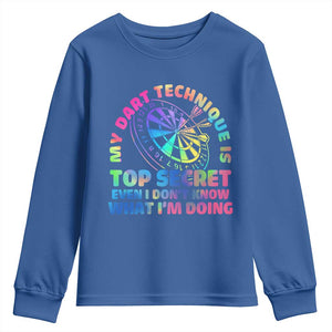 My Dart Technique Is Top Secret Youth Sweatshirt Vintage Tie Dye Dart Lover TS12 Royal Blue Print Your Wear
