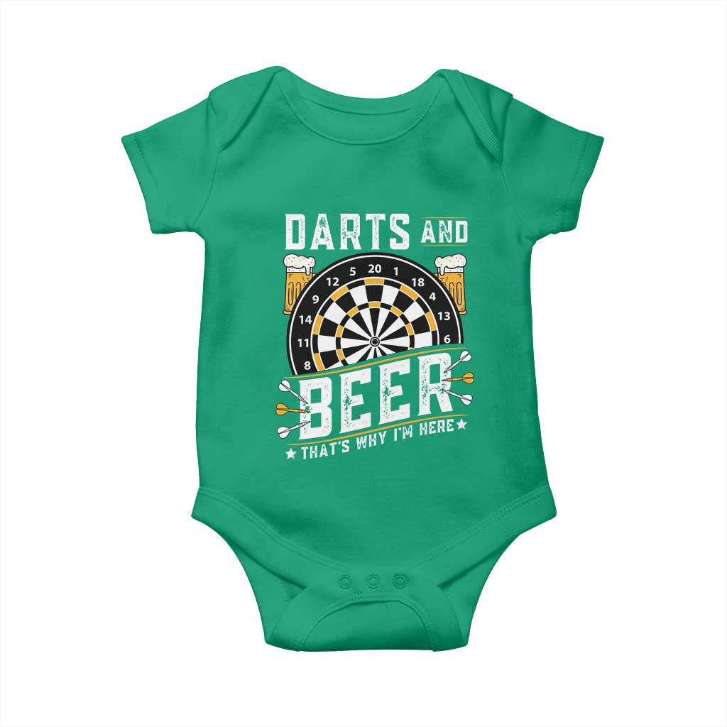 Darts And Beer That Is Why I Am Here Baby Onesie Funny Pub Game Darts Lover Gift TS12 Irish Green Print Your Wear